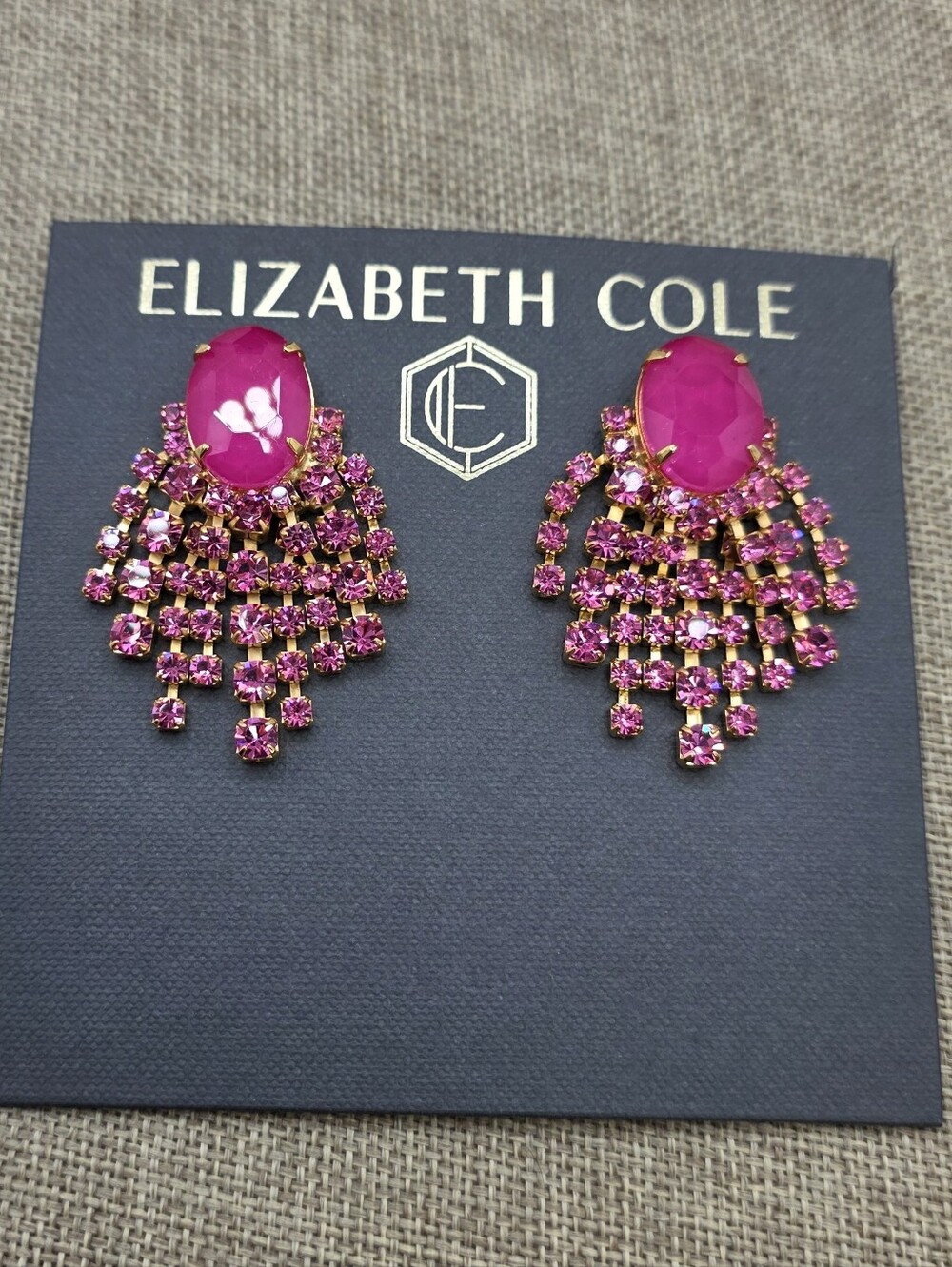 Elizabeth Cole Fuchsia Crystal Fringe Statement Earrings